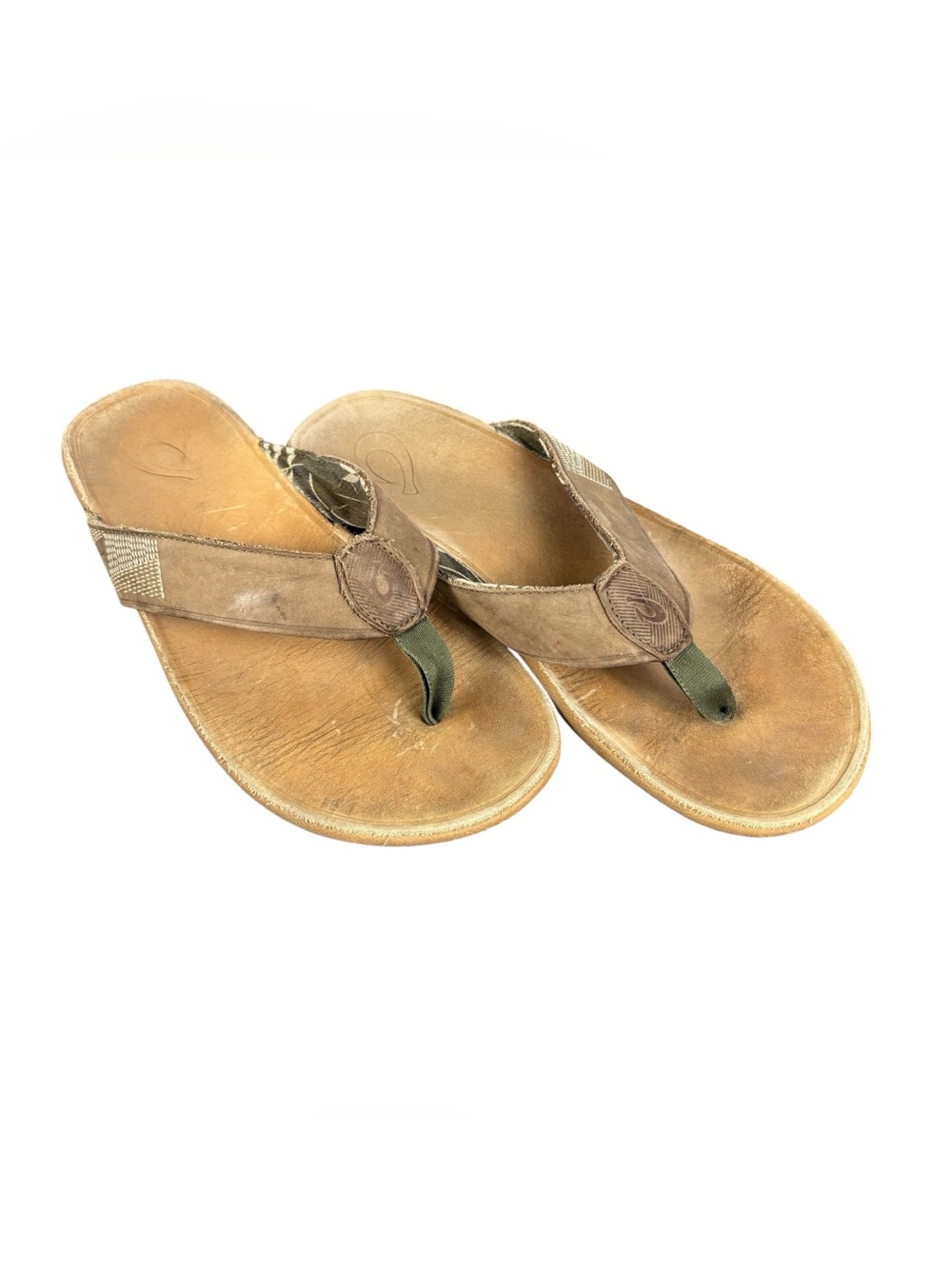 OluKai Tuahine Men's Leather Thongs Flip Flop Beach Vacation Sandals Shoes Sz 11